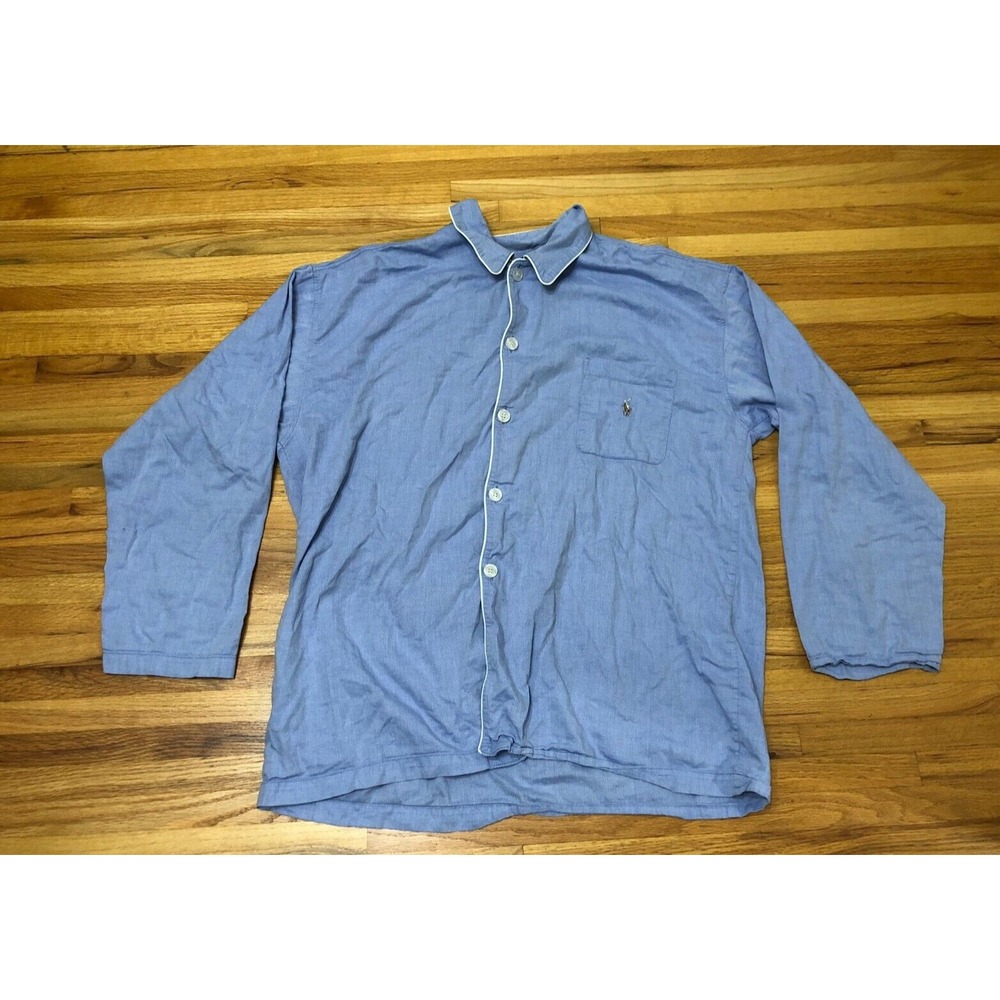 Polo Ralph Lauren Button Up Pajama Shirt Men XL Blue Pony Logo Embroidery Cotton